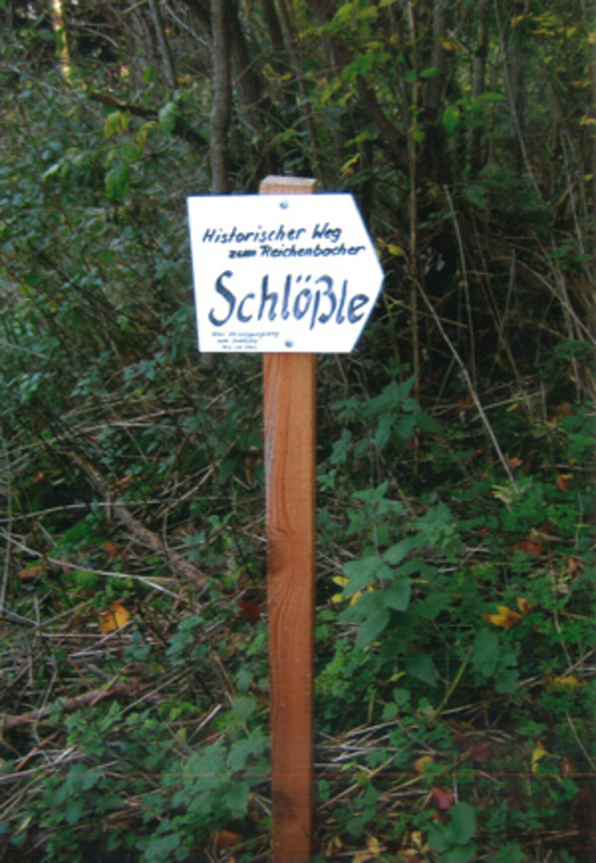 Hinweisschild auf dem Weg zum Schlössle